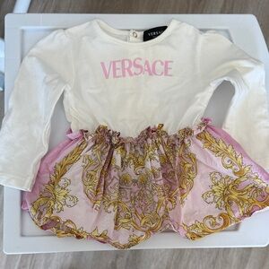 Versace White and Pink Baby Dress with Gold Accents